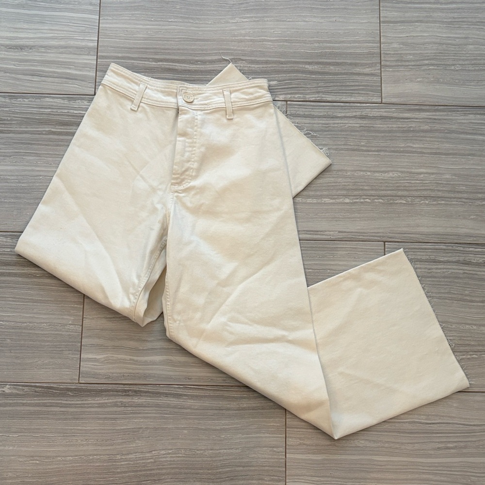 Zara Marine White Jeans Wide Leg High Waisted Raw Edge - Size 6